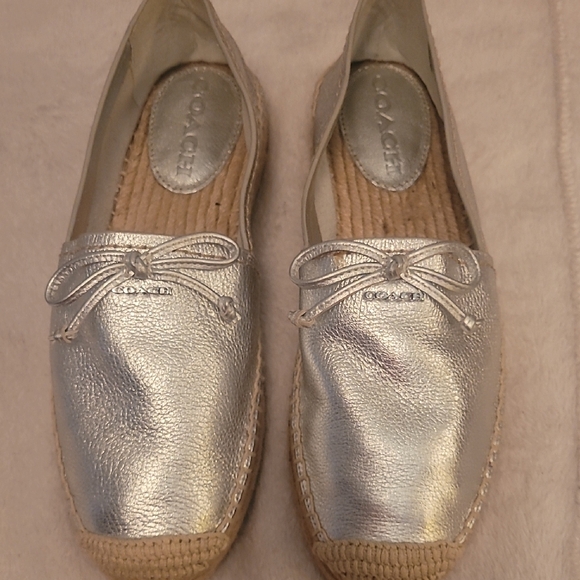 Coach Silver Espadrille Shoes with Shimmery Finish - Picture 1 of 3
